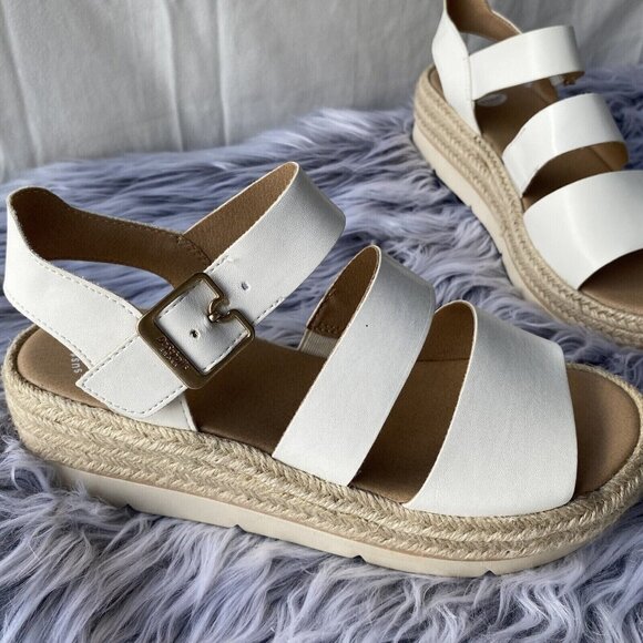DrScholl's Once Twice Platform Strappy Sandals Women Sz 8M White Faux Leather - Picture 14 of 16